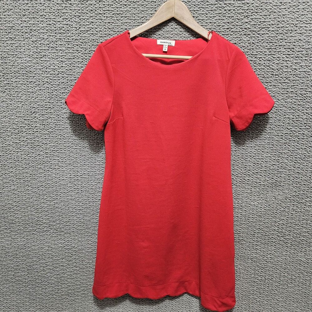 MONTEAU LOS ANGELES Women's Red Scalloped Buttom Dress Size M